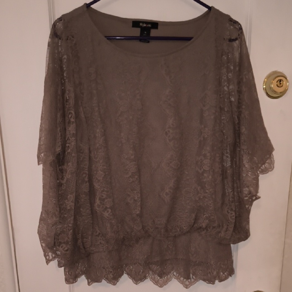 Style & Co. | Taupe Lace Blouse